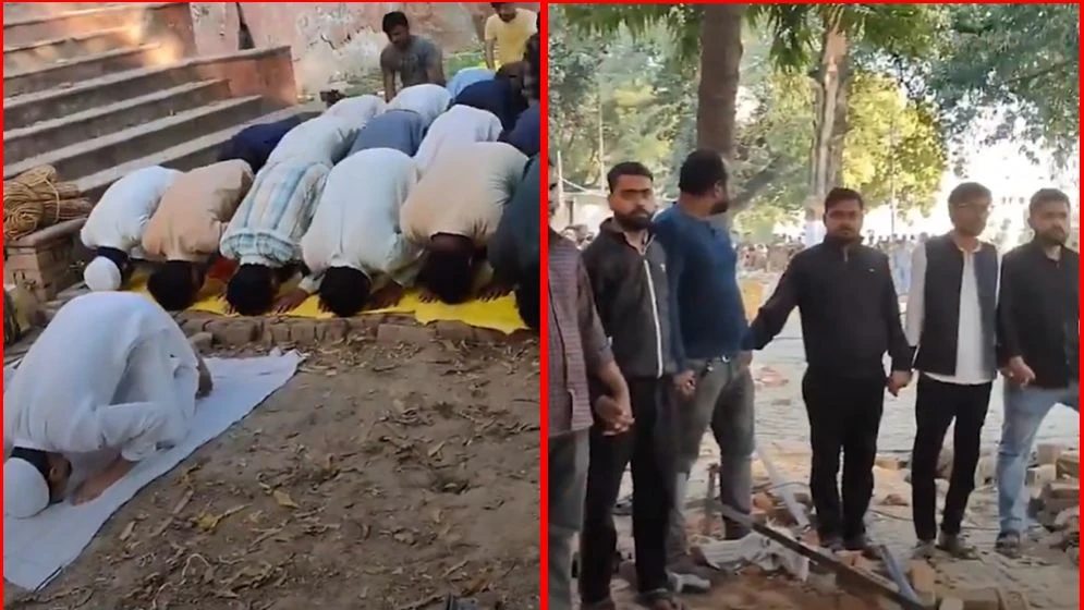 ভারতের লখনৌ বিশ্ববিদ্যালয়ে নামাজরত শিক্ষার্থীদের পাহারা দিচ্ছে হিন্দু সহপাঠীরা