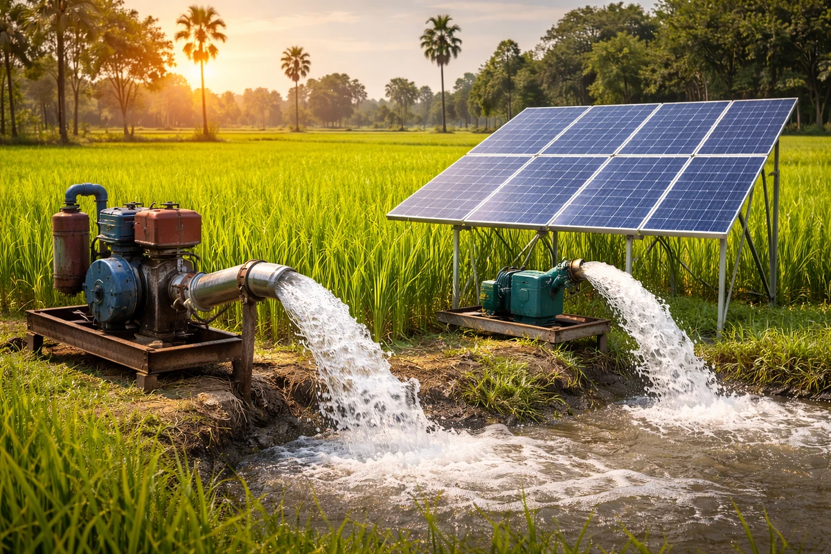 সেচ ব্যবস্থায় ডিজেল ও সৌর শক্তির খরচে ব্যবধান