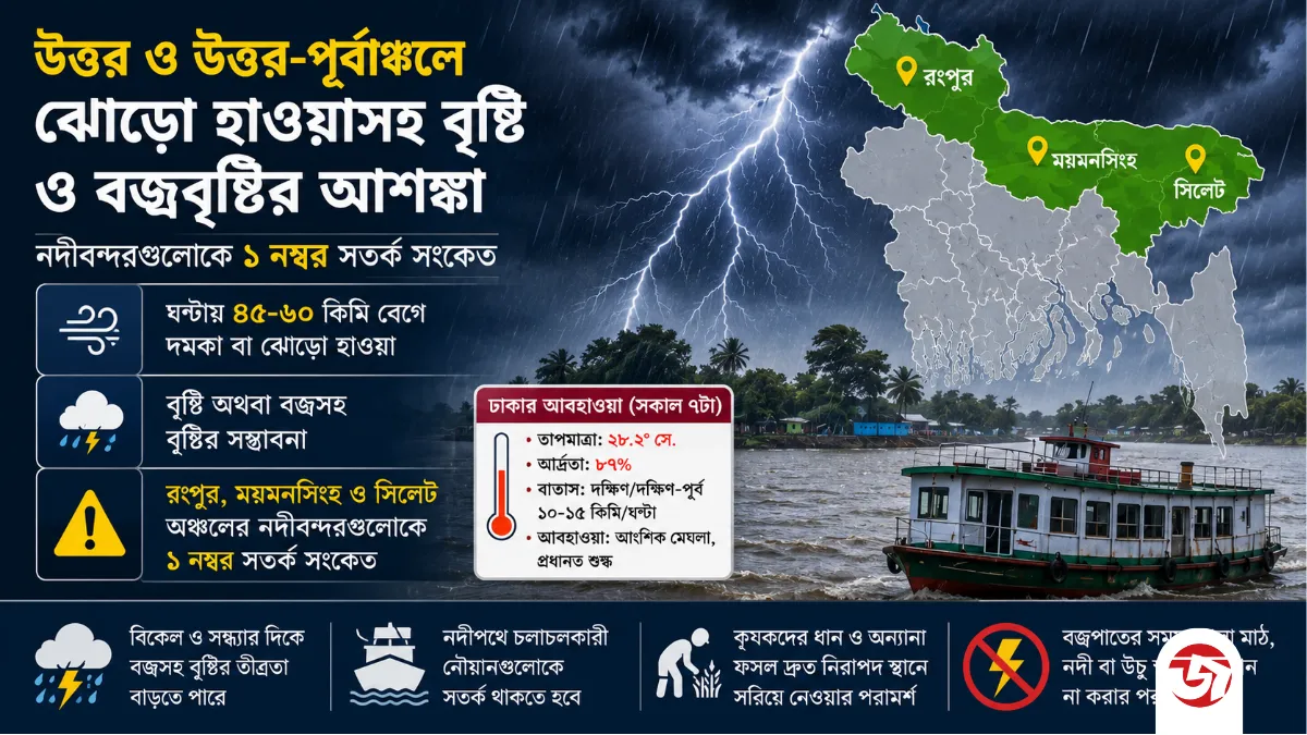 দেশের ৩ বিভাগে বজ্রবৃষ্টির আভাস, নদীবন্দরে সতর্কতা